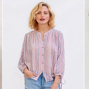 NWT Sundry Stripes Shirred Blouse with Tie Sleeves - M